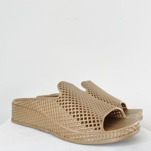 Jeffrey Campbell gold Havana jelly slides